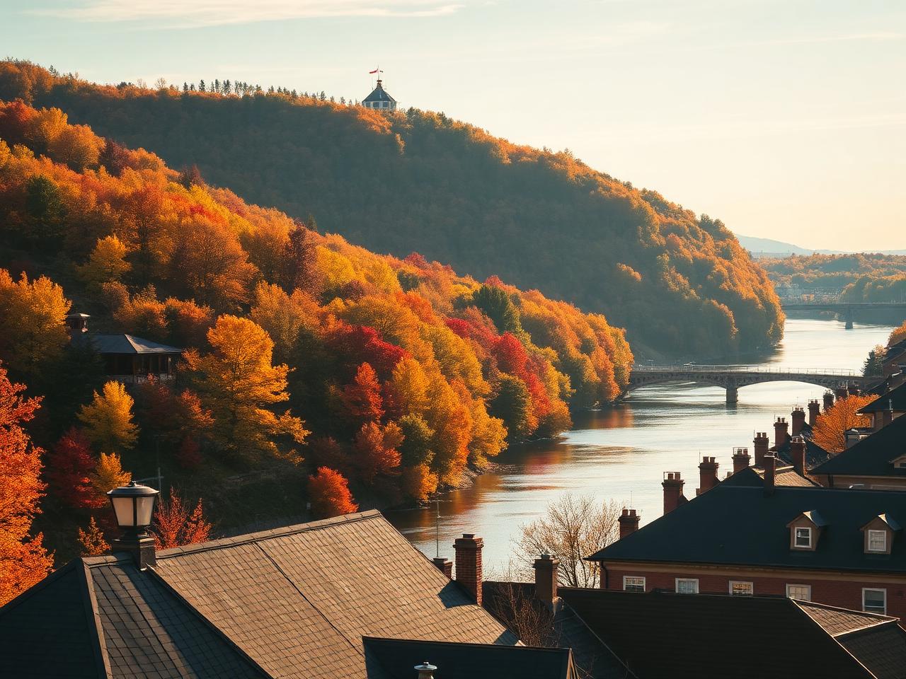 Forêt d'érables aux couleurs d'automne au-dessus du Saint-Laurent