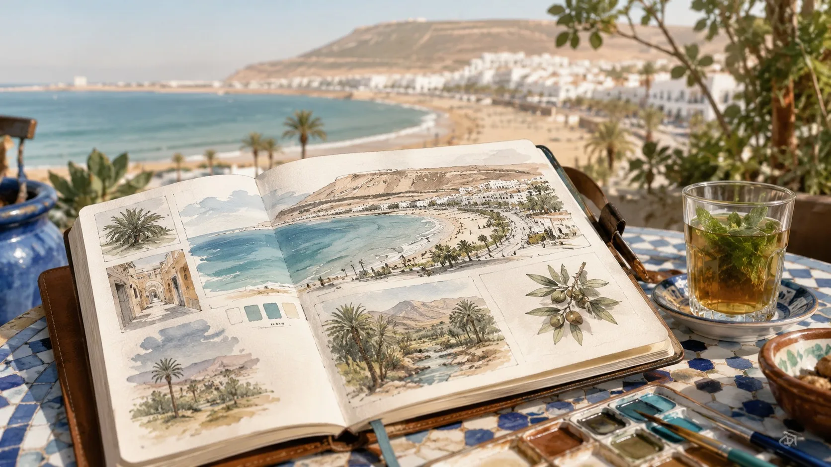 Carnet de voyage illustrant un itinéraire de trois jours à Agadir