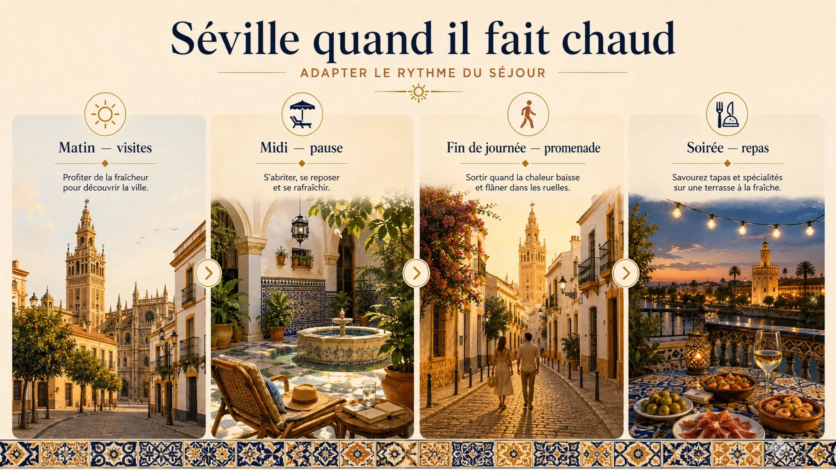 Infographie sur l’organisation d’une journée à Séville quand il fait chaud