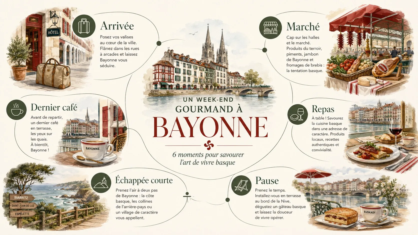 Infographie pour organiser un week-end gourmand à Bayonne sans surcharge