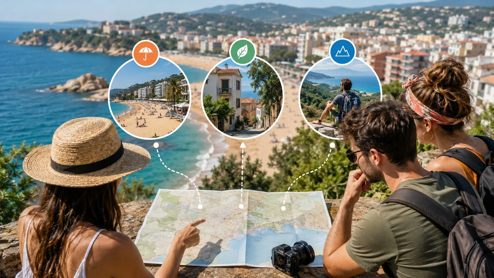 Illustration d'un choix de séjour entre plage, calme et excursions à Lloret de Mar.