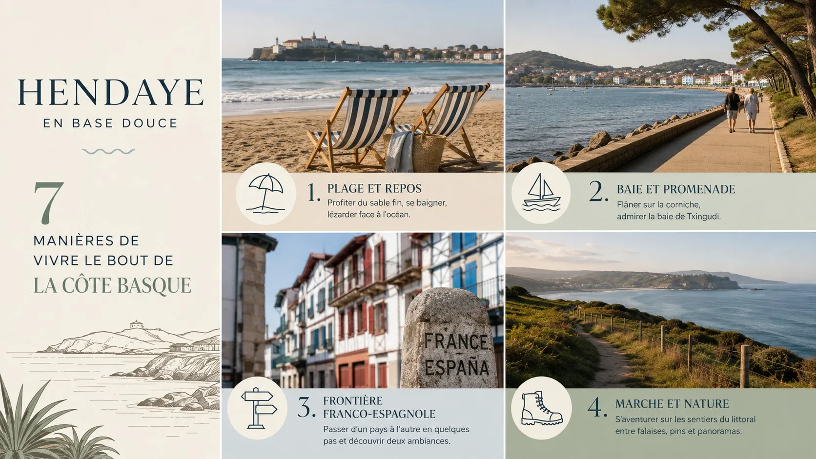 Infographie des quatre rythmes possibles pour organiser un séjour à Hendaye