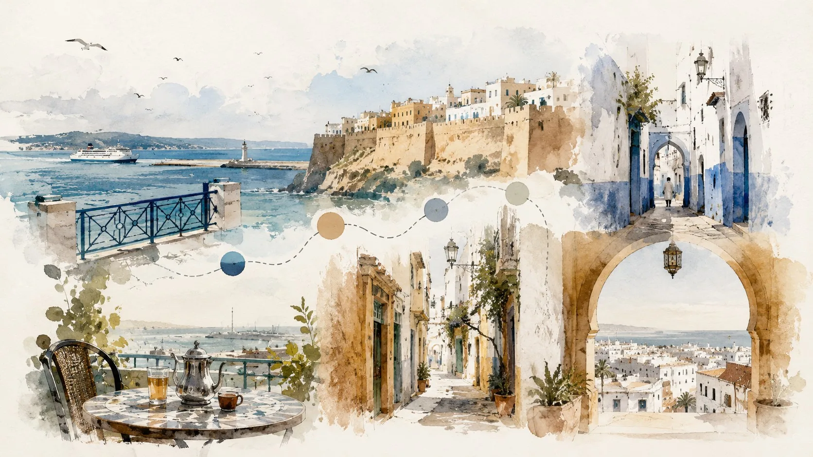 Illustration d'un itinéraire de deux jours entre front de mer, médina et kasbah à Tanger