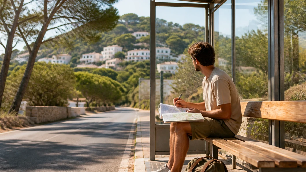Voyageur préparant une journée en bus entre les villages d’Ibiza
