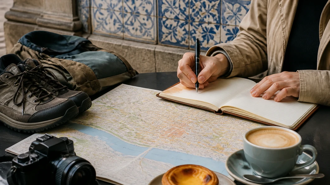 Carnet et carte préparant une journée culturelle autour des azulejos à Porto.
